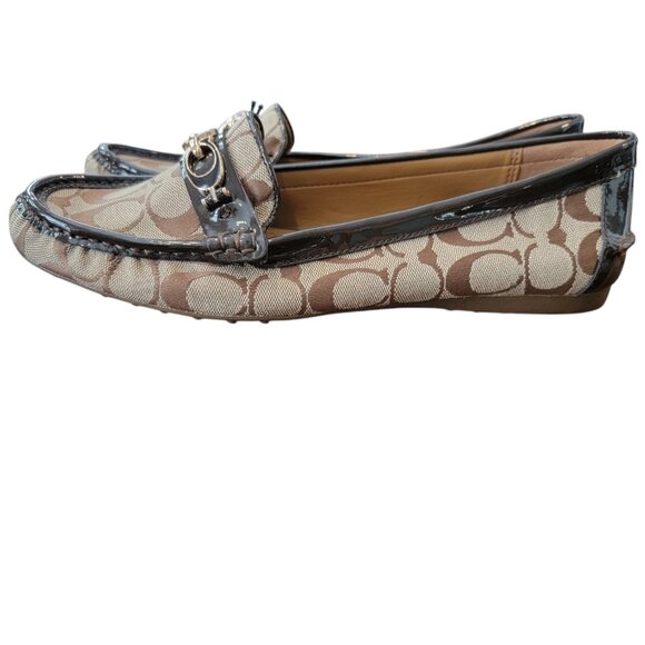 Coach Fortunata CC Metal & Brown Signature Logo Jacquard Flat/Loafers - Picture 2 of 11